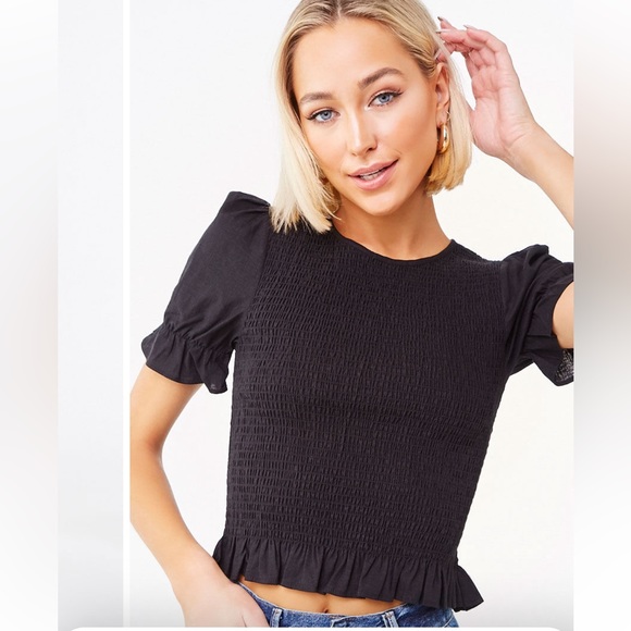 Black Smocked Ruffled Top Sz: S - Picture 6 of 13